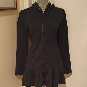 Lucy Long Zip Up Hoodie Hoodie Dress Ruffle Hem Black XS Great